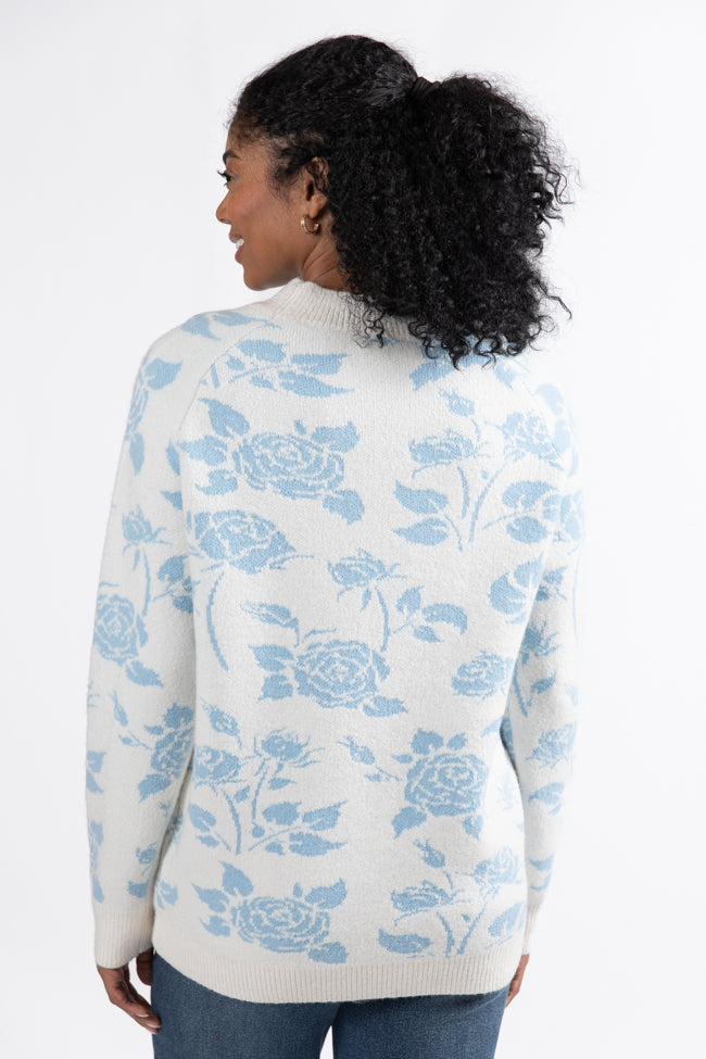 Feeling Like Love Ivory and Blue Floral Crew Neck Sweater FINAL SALE - Image 4