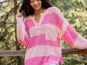 Know You Best Pink Oversized Striped Henley Sweater FINAL SALE