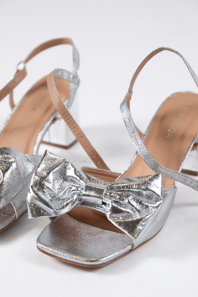 Drew Silver Bow Heels FINAL SALE