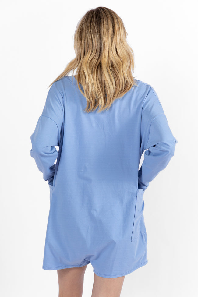 On A Daily Basis Indigo Deep V-Neck Pocketed Long Sleeve Romper FINAL SALE - Image 4