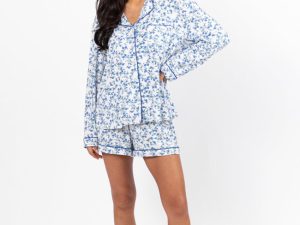 Under The Stars Blue Floral Pajama Shorts FINAL SALE