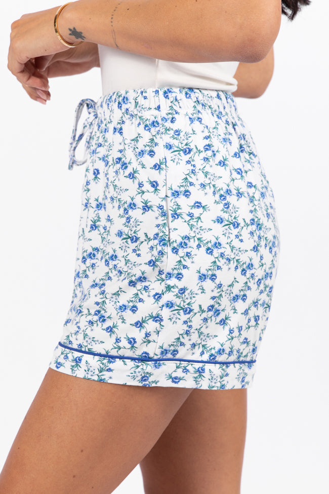 Under The Stars Blue Floral Pajama Shorts FINAL SALE - Image 4