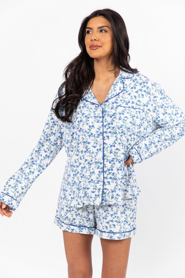 Under The Stars Blue Floral Pajama Shorts FINAL SALE - Image 3