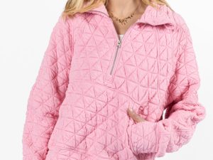 Love Is Everything Pink Quilted Quarter Zip Pullover FINAL SALE