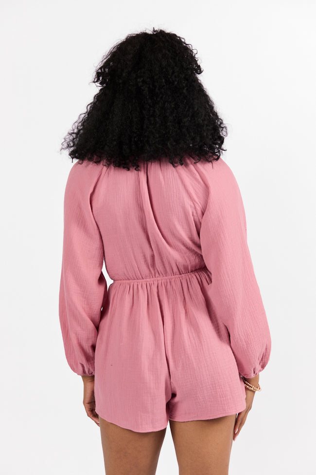 Endless Sunshine Pink Tie Front Long Sleeve Romper FINAL SALE - Image 8