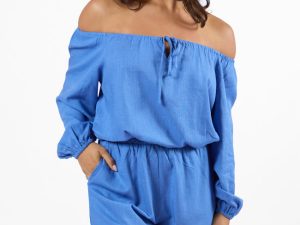 Deep Dive Blue Off The Shoulder Shorts Set FINAL SALE