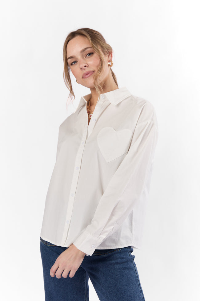 All My Love Heart Pocket Ivory Button Down Blouse FINAL SALE - Image 2