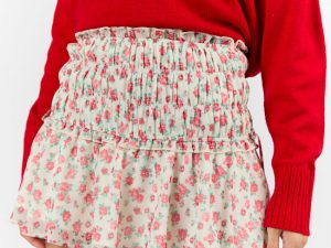 Cross My Path Ivory and Red Drop Smocked Waist Mini Skort FINAL SALE