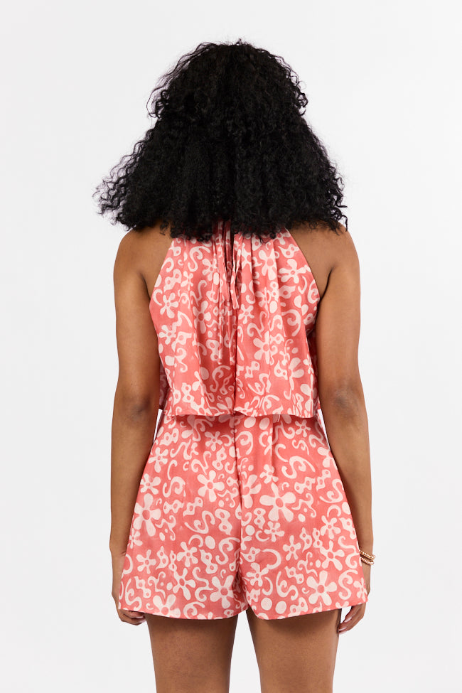Spotlight Moment Coral Print Halter Neck Romper FINAL SALE - Image 9