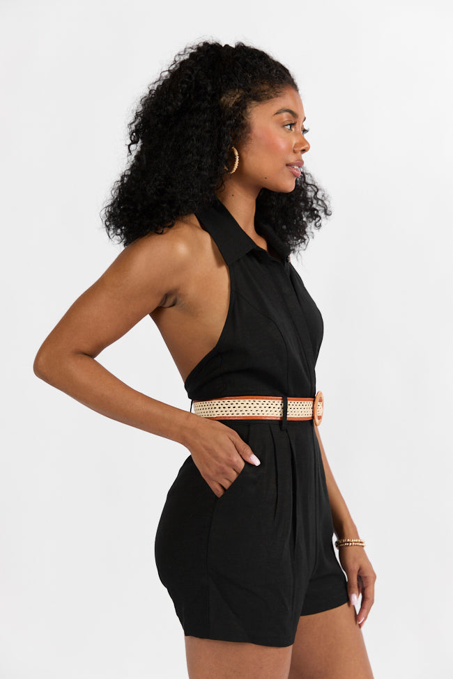 Five Star Black Collared Romper With Belt Detail FINAL SALE - Image 6