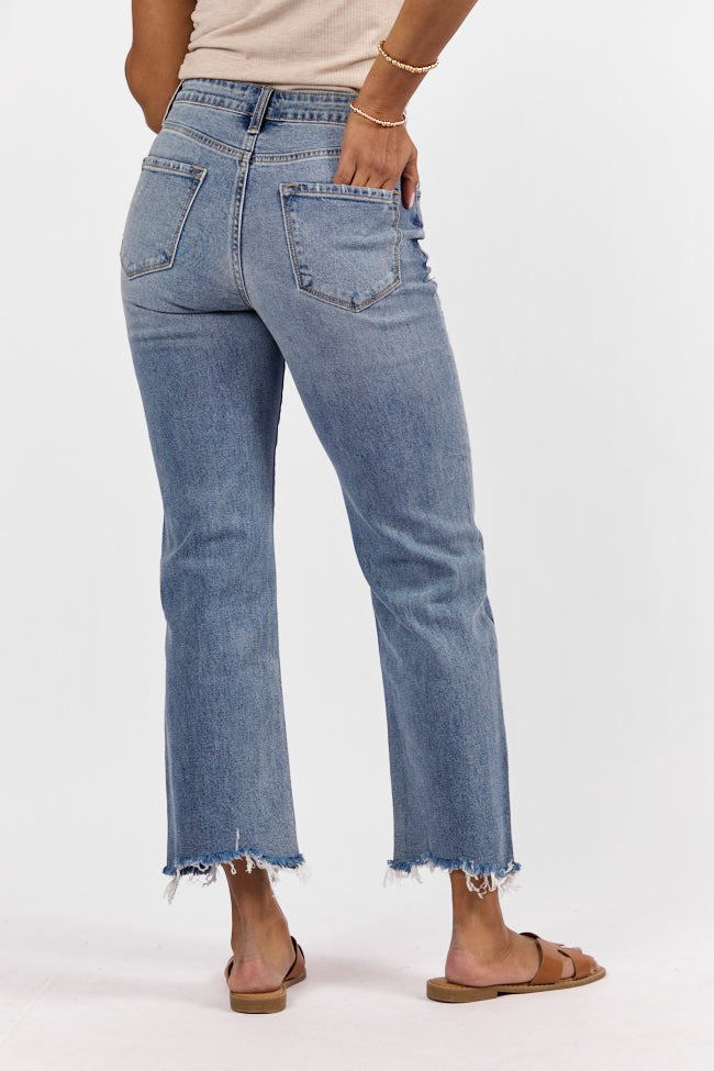 Briauna Light Wash Distressed Hem Ankle Length Wide Leg Jeans FINAL SALE - Image 4