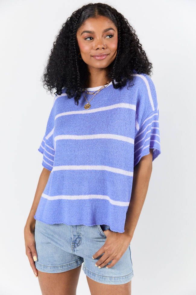 Wear It Well Blue And Ivory Striped Sweater T-Shirt FINAL SALE
