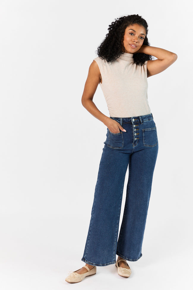 Sutton Dark Wash Wide Leg Patch Pocket Jeans FINAL SALE - Image 2