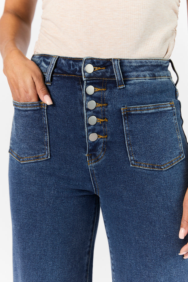 Sutton Dark Wash Wide Leg Patch Pocket Jeans FINAL SALE - Image 3