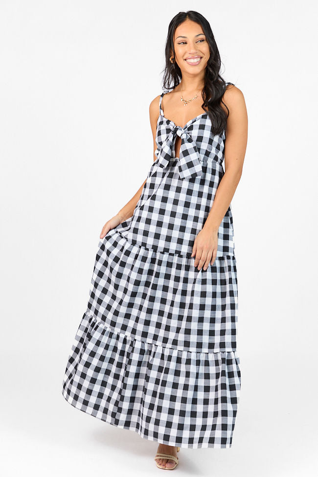 Checked Out Black and White Gingham Tie Front Maxi Dress FINAL SALE - Image 4