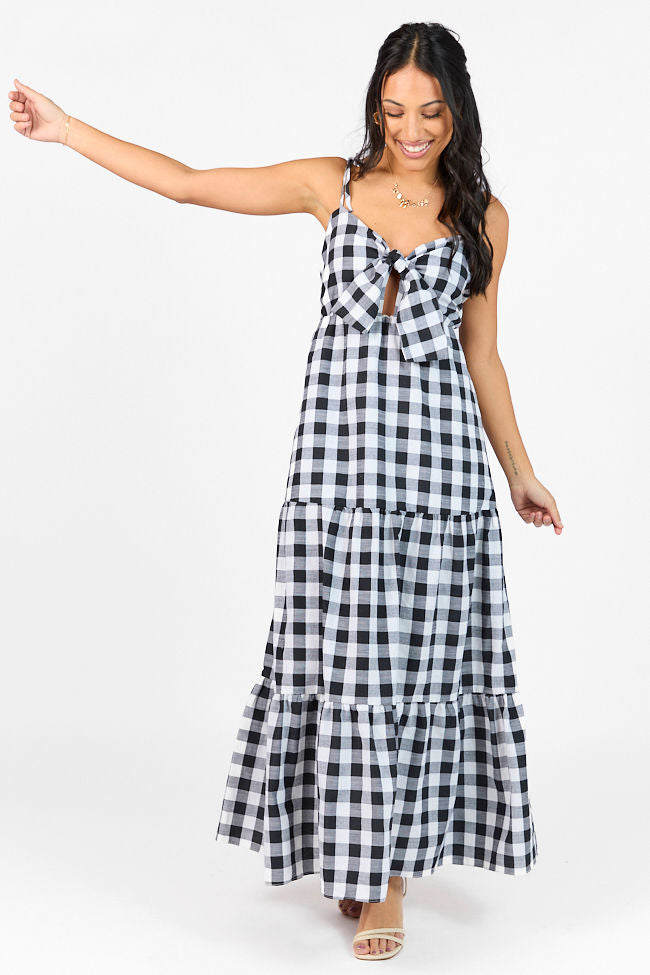 Checked Out Black and White Gingham Tie Front Maxi Dress FINAL SALE - Image 2