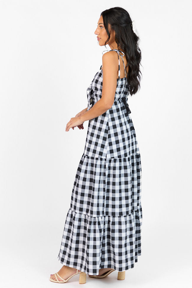 Checked Out Black and White Gingham Tie Front Maxi Dress FINAL SALE - Image 5