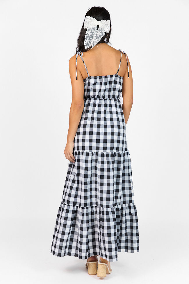 Checked Out Black and White Gingham Tie Front Maxi Dress FINAL SALE - Image 6