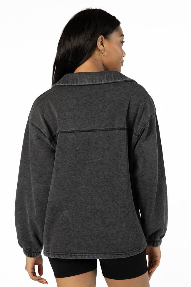 Learn As You Go Black Acid Wash Collared Pullover FINAL SALE - Image 4