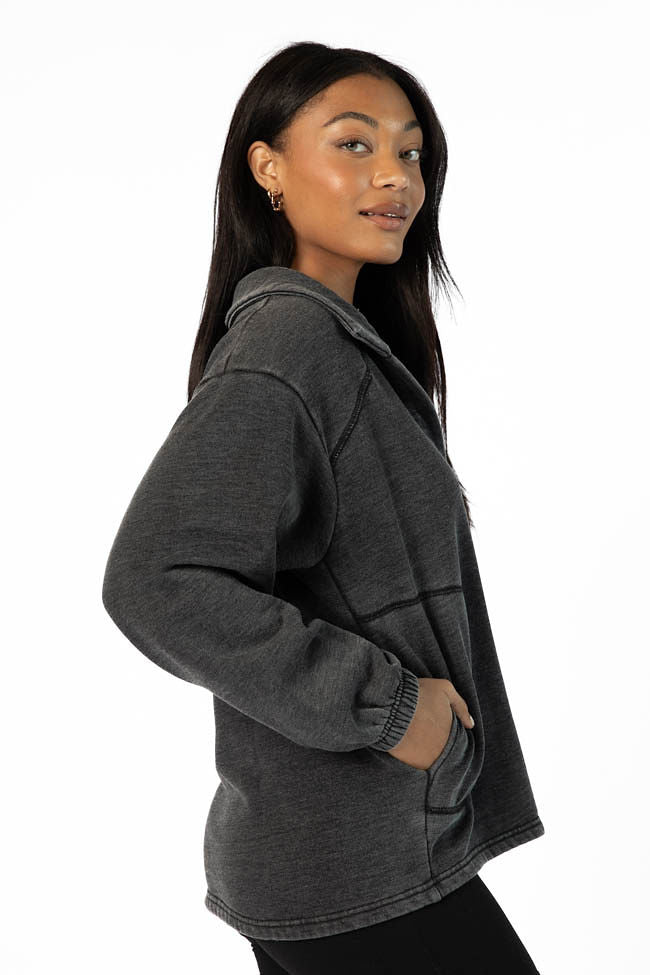 Learn As You Go Black Acid Wash Collared Pullover FINAL SALE - Image 3