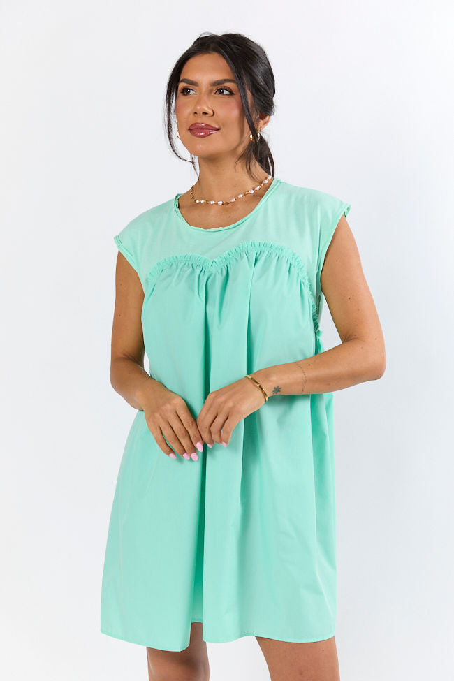 All The Buzz Mint Knit and Woven Mix Dress FINAL SALE