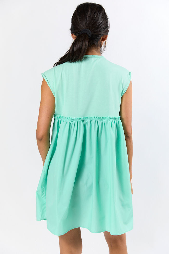 All The Buzz Mint Knit and Woven Mix Dress FINAL SALE - Image 5
