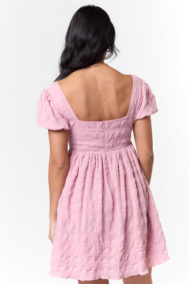 Breezing By Pink Textured Square Neck Mini Dress FINAL SALE - Image 5