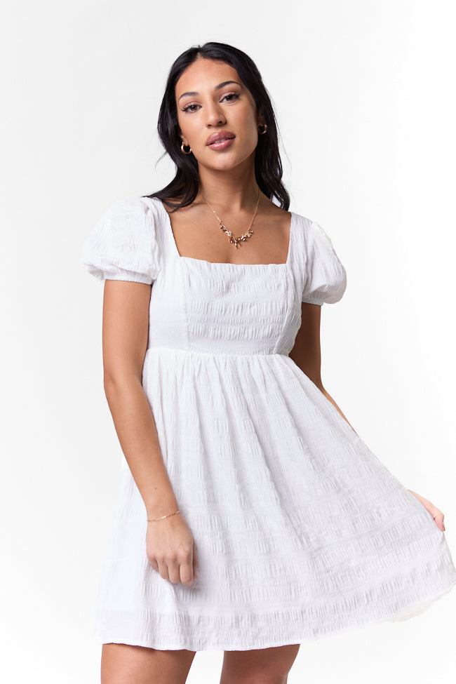 Breezing By Ivory Textured Square Neck Mini Dress FINAL SALE