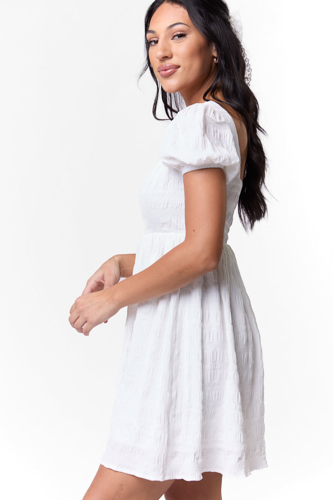 Breezing By Ivory Textured Square Neck Mini Dress FINAL SALE - Image 5