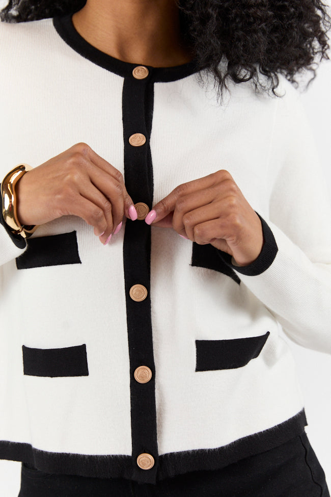 Forever Changing Ivory and Black Contrast Trim Cardigan FINAL SALE - Image 3