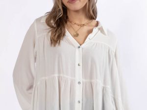 Something Good Ivory Tiered Relaxed Button Down Blouse FINAL SALE