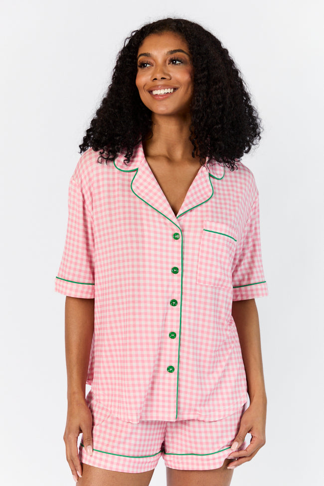 Good To Get Away Pink Gingham Short Sleeve Pajama Top FINAL SALE - Image 3