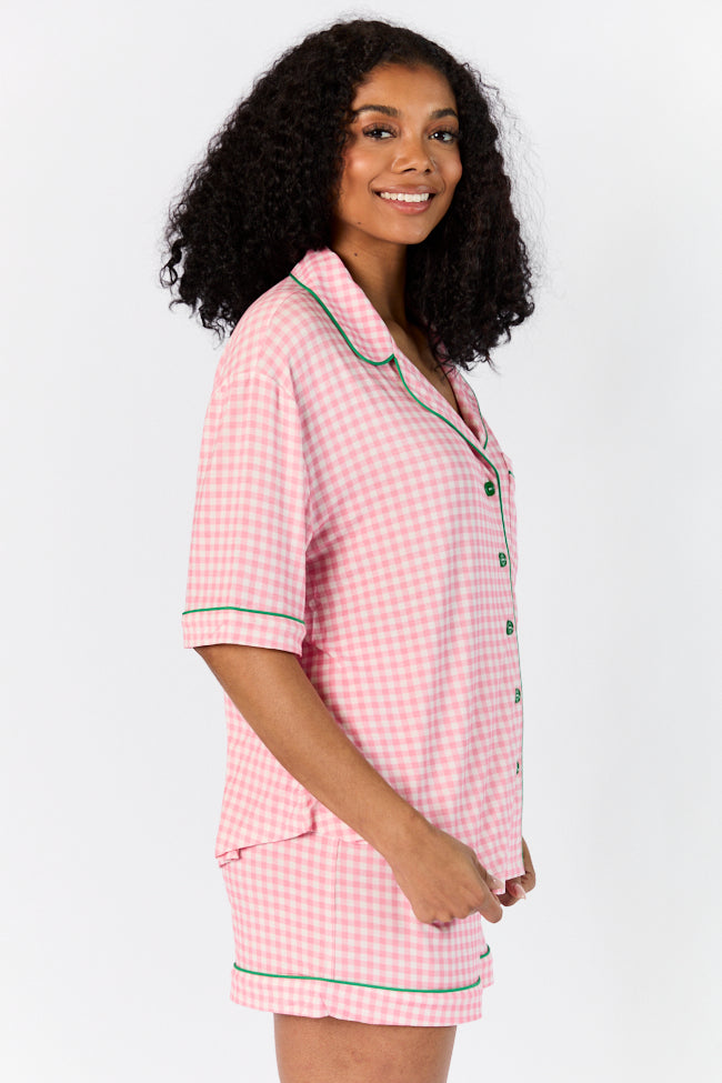 Good To Get Away Pink Gingham Short Sleeve Pajama Top FINAL SALE - Image 4
