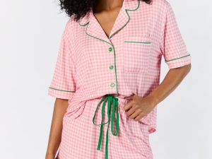 Good To Get Away Pink Gingham Short Sleeve Pajama Top FINAL SALE