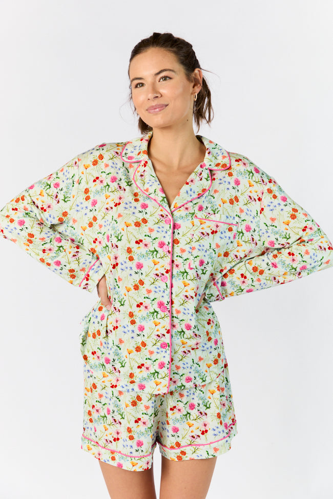 Good To Get Away Botanical Floral Long Sleeve Pajama Top FINAL SALE