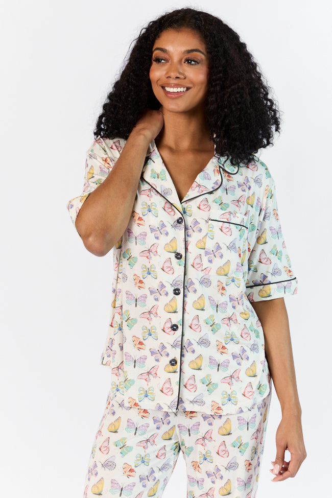 Good To Get Away Butterfly Short Sleeve Pajama Top FINAL SALE