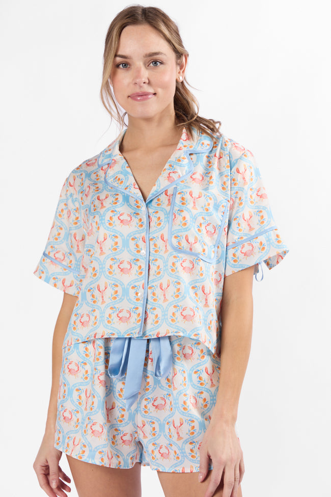 Rest Up In The Cutest Catch Satin Pajama Top FINAL SALE