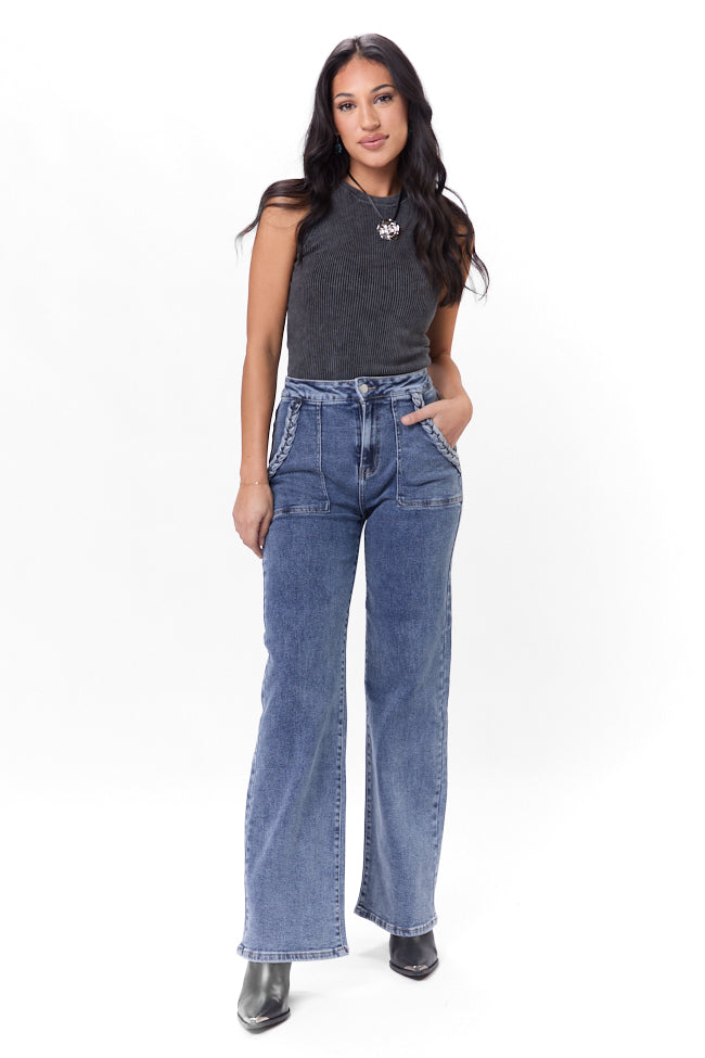 Carolyn Medium Wash Braided Pocket Wide Leg Jeans FINAL SALE - Image 3