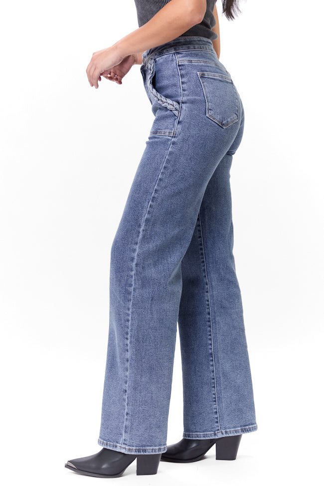 Carolyn Medium Wash Braided Pocket Wide Leg Jeans FINAL SALE - Image 4