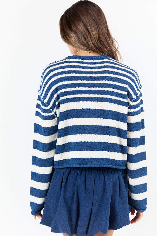 All Decked Out Navy Lightweight Striped Sweater FINAL SALE - Image 4