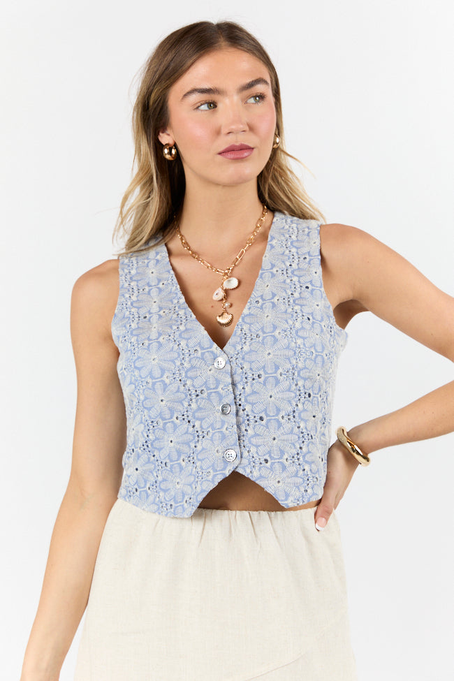 Boardwalk Sunshine Blue Embroidered Vest Top FINAL SALE - Image 2