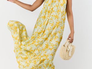 Painting The Sky Yellow Leaf Print Maxi Dress FINAL SALE