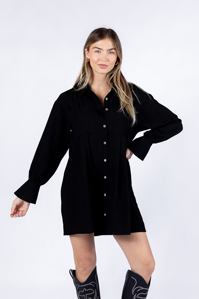 Write This Down Black Button Up Shirt Dress FINAL SALE