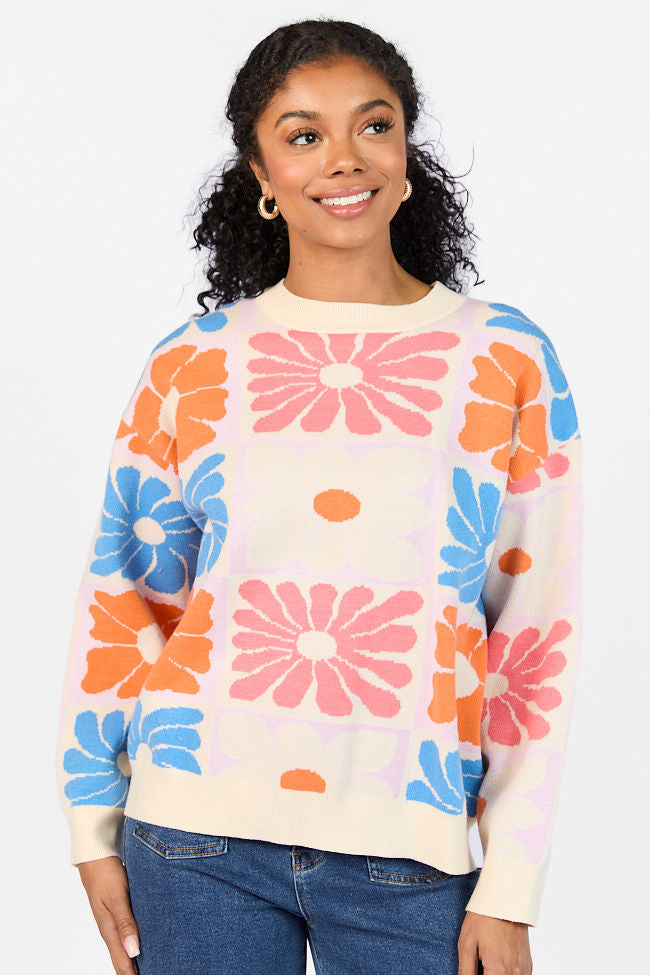 Gracious Gardens Blue Multi Block Floral Sweater FINAL SALE - Image 5