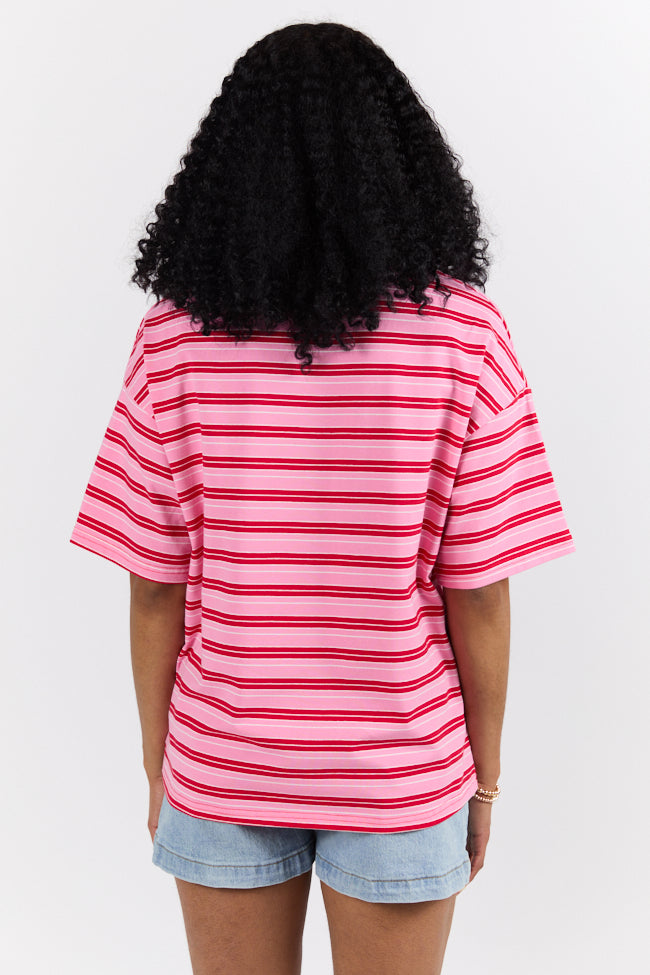 Between The Lines Pink and Red Oversized Striped Tee FINAL SALE - Image 5