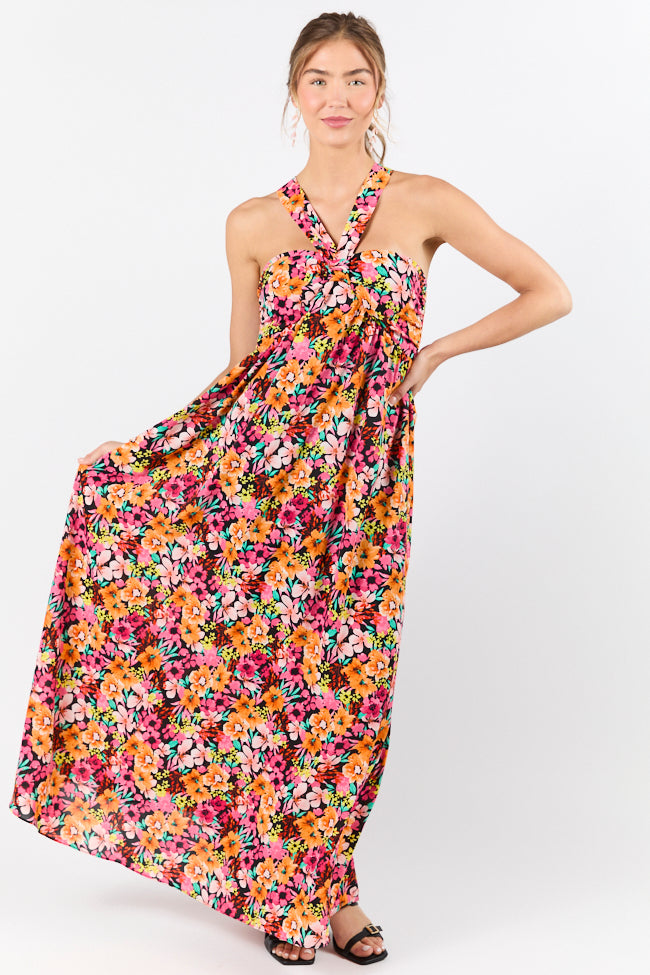 Waterside Elegance Multi Floral Halter Neck Maxi Dress FINAL SALE