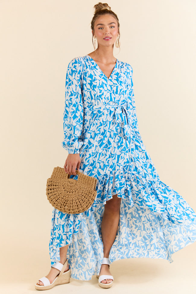 Palmetto Paradise Blue and White Long Sleeve Maxi Dress FINAL SALE - Image 2