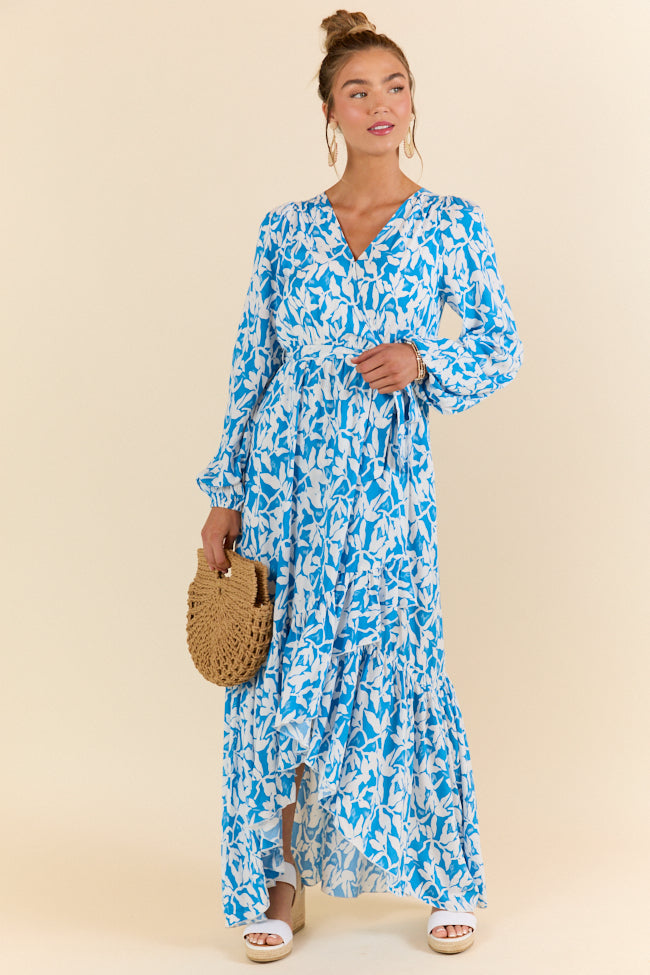 Palmetto Paradise Blue and White Long Sleeve Maxi Dress FINAL SALE - Image 3