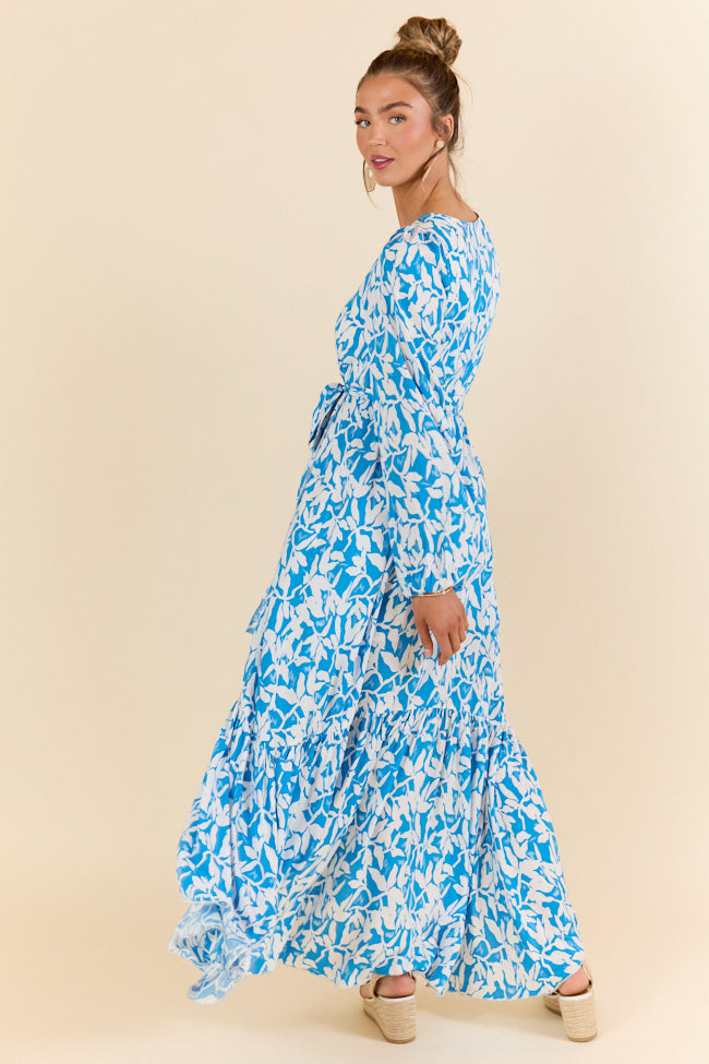 Palmetto Paradise Blue and White Long Sleeve Maxi Dress FINAL SALE - Image 6