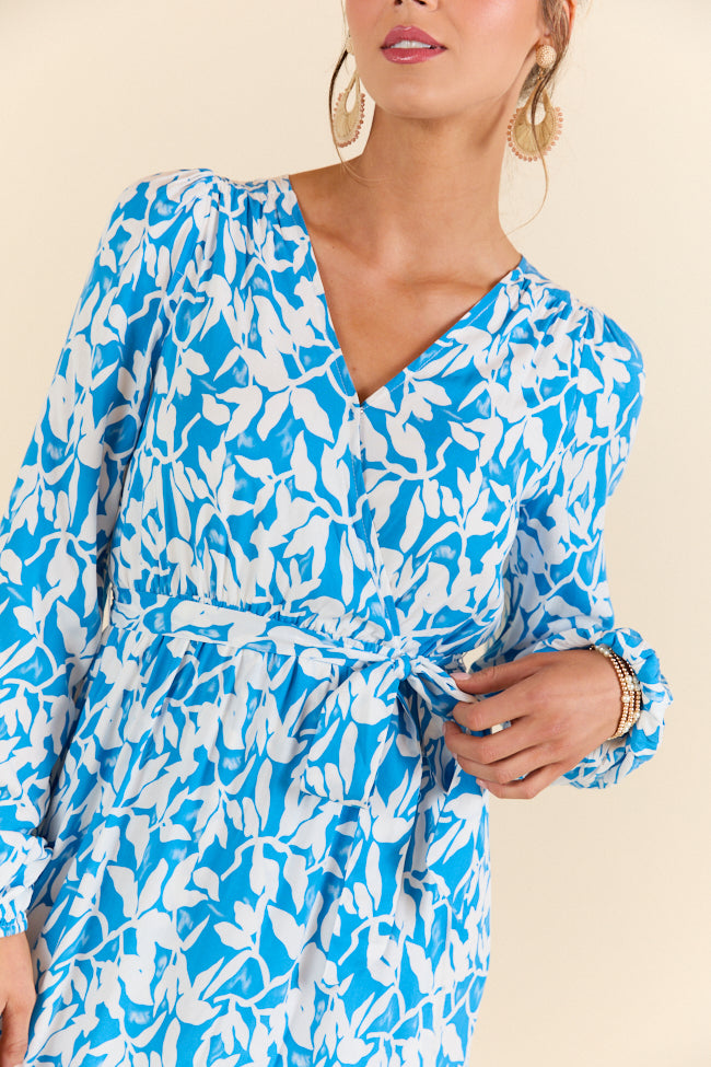 Palmetto Paradise Blue and White Long Sleeve Maxi Dress FINAL SALE - Image 4
